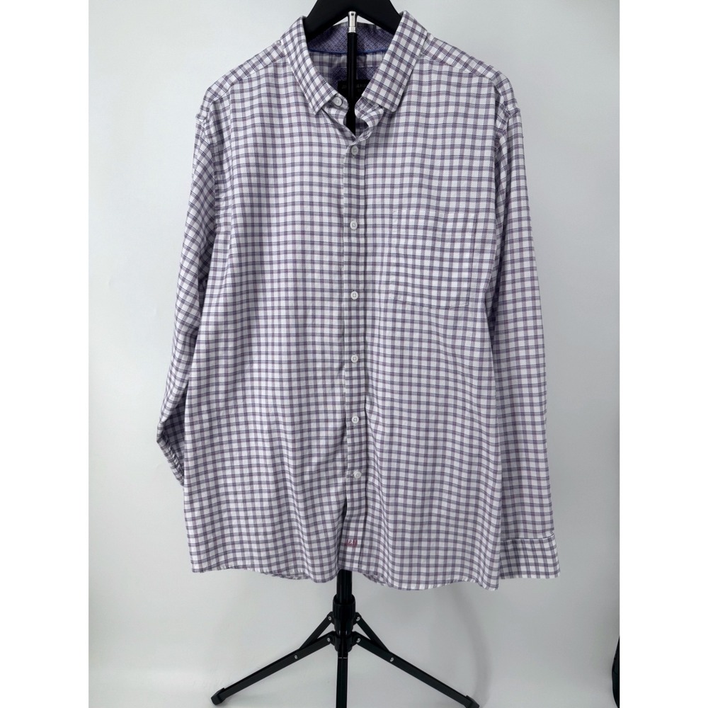 Johnston & Murphy Mens XL Purple White Tattersall Check Button Down Shirt L/S